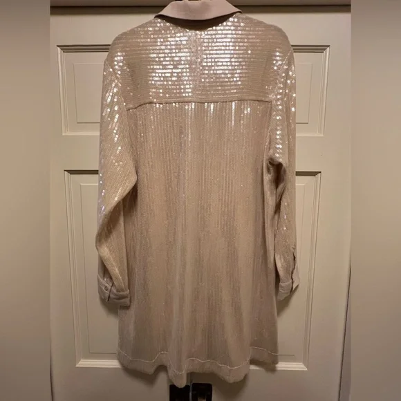 Pilcro Long Sleeve Sequin Mini Shirt Dress Womens Size L Collard Neckline - New - Picture 5 of 6